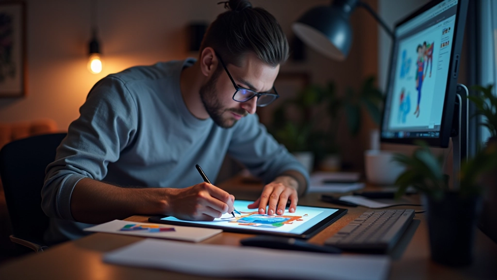 Designer che lavora su tablet digitale per creare grafica isometrica